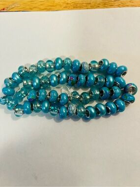 Turquoise Glass Bead Stretch Bracelet Set - Blue Stackable Women’s Jewelry